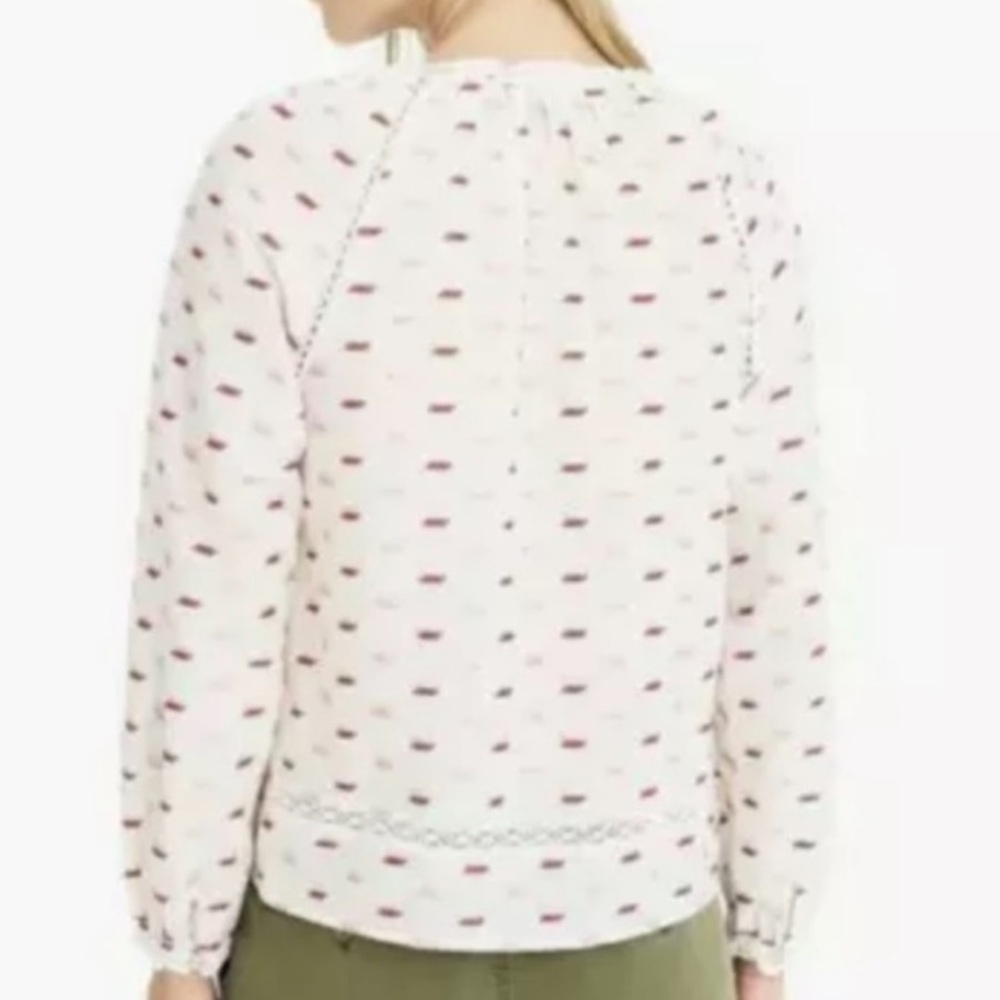 🕶️J.Crew Point Sur Metallic Embroidered Arrow Popover Blouse M pink/red/gold - Picture 3 of 9